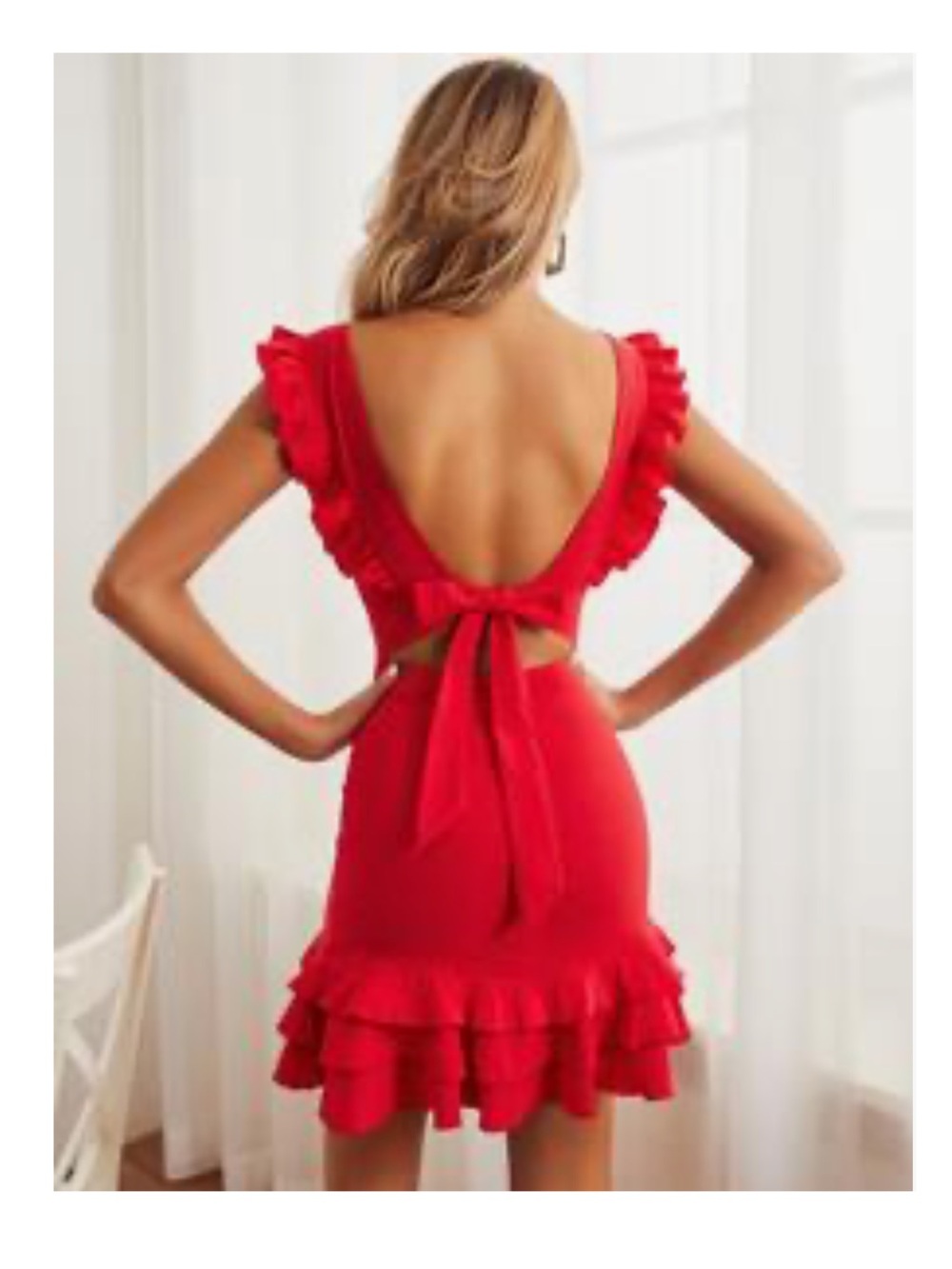 Sleeveless Red V-Neck Ruffle Mini Dress